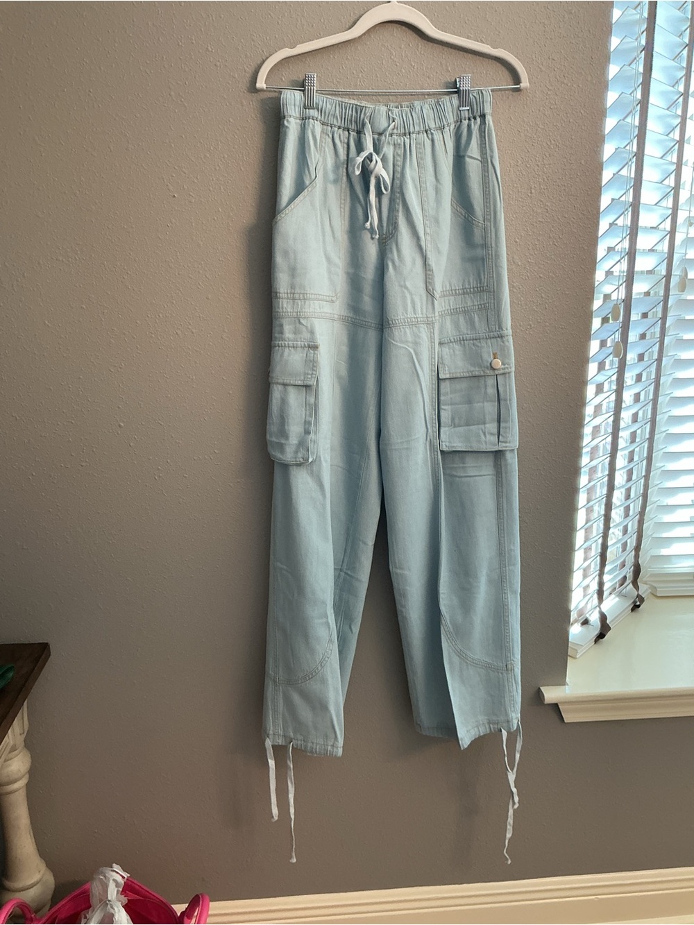 Papermoon Light Blue Cargo Jogger Pants with Drawstring